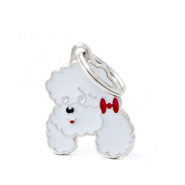 Placa ID My Family Caniche Blanco Con Moño | Accesorios Perros | Marcapet Colombia