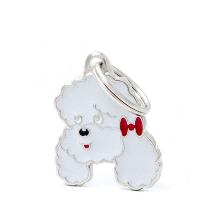 Placa ID My Family Caniche Blanco Con Moño | Accesorios Perros | Marcapet Colombia