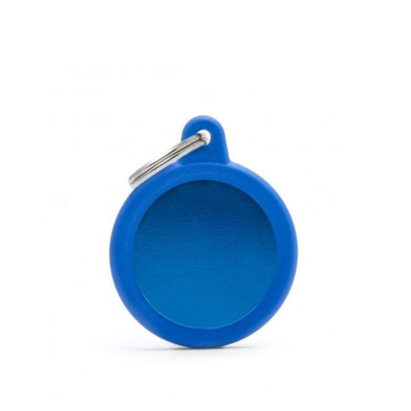 Placa ID My Family Círculo Goma Azul de Aluminio | Accesorios Perros y Gatos | Marcapet Colombia