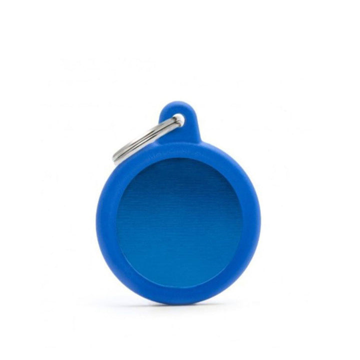 Placa ID My Family Círculo Goma Azul de Aluminio | Accesorios Perros y Gatos | Marcapet Colombia