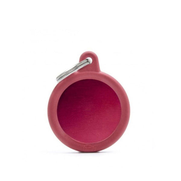 Placa ID My Family Círculo Goma Roja de Aluminio | Accesorios Perros y Gatos | Marcapet Colombia