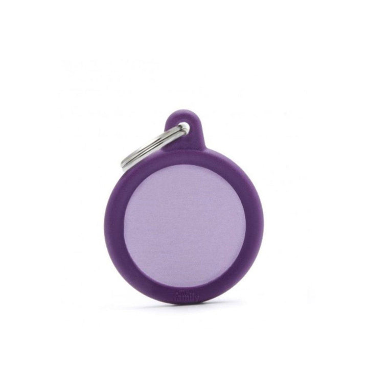 Placa ID My Family Círculo Goma Violeta de Aluminio | Accesorios Perros y Gatos | Marcapet Colombia
