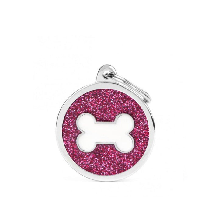 Placa ID My Family Círculo Grande Hueso Glitter Rosa | Accesorios Perros | Marcapet Colombia