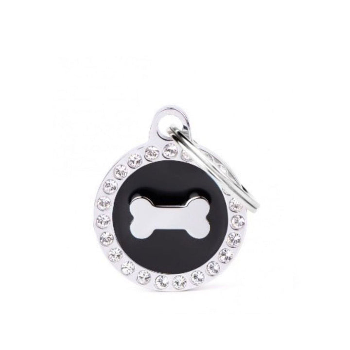 Placa ID My Family Círculo Pequeño Hueso Glam Negro | Accesorios Perros | Marcapet Colombia