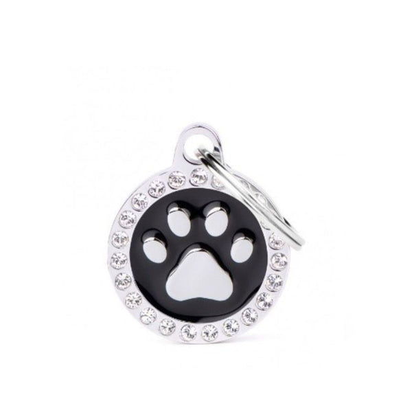 Placa ID My Family Círculo Pequeño Huella Negra Glam | Accesorios Perros y Gatos | Marcapet Colombia