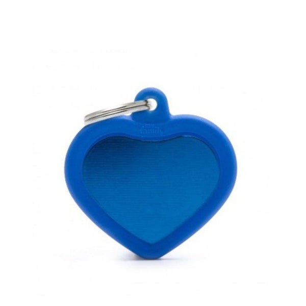 Placa ID My Family Corazón Goma Azul en Aluminio | Accesorios Perros y Gatos | Marcapet Colombia