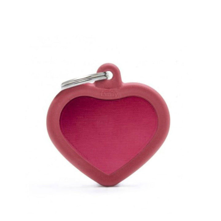 Placa ID My Family Corazón Goma Rojo en Aluminio | Accesorios Perros y Gatos | Marcapet Colombia