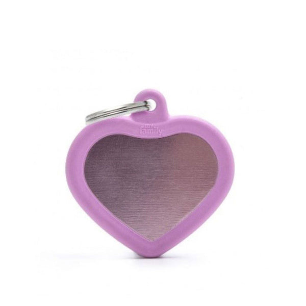 Placa ID My Family Corazón Goma Rosa en Aluminio | Accesorios Perros y Gatos | Marcapet Colombia