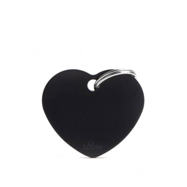 Placa ID My Family Corazón Grande Negro en Aluminio | Accesorios Perros y Gatos | Marcapet Colombia