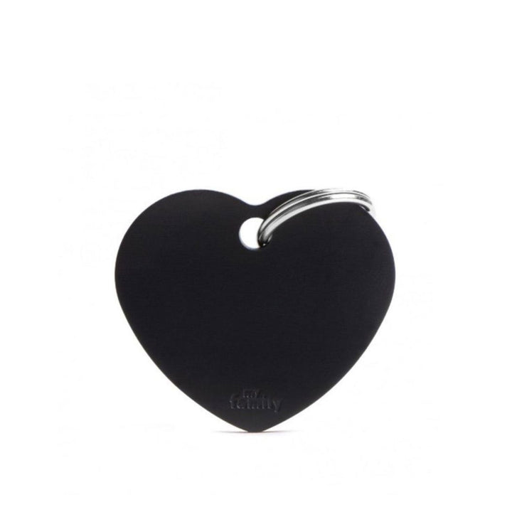 Placa ID My Family Corazón Grande Negro en Aluminio | Accesorios Perros y Gatos | Marcapet Colombia