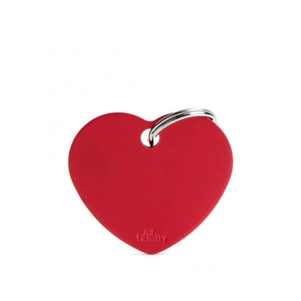Placa ID My Family Corazón Grande Rojo en Aluminio | Accesorios Perros y Gatos | Marcapet Colombia