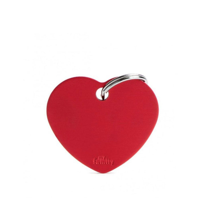 Placa ID My Family Corazón Grande Rojo en Aluminio | Accesorios Perros y Gatos | Marcapet Colombia