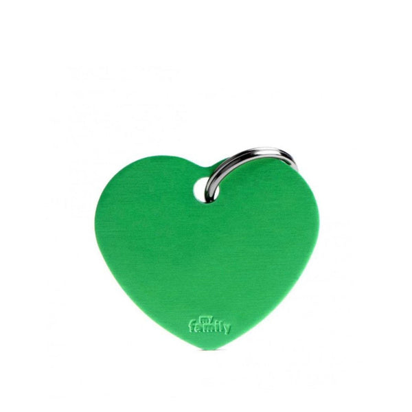 Placa ID My Family Corazón Grande Verde en Aluminio | Accesorios Perros y Gatos | Marcapet Colombia