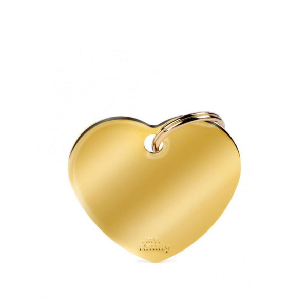 Placa ID My Family Corazón Grande Latón Dorado | Accesorios Perros y Gatos | Marcapet Colombia