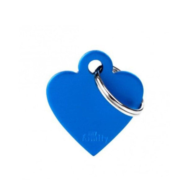 Placa ID My Family Corazón Pequeño Azul en Aluminio | Accesorios Perros y Gatos | Marcapet Colombia