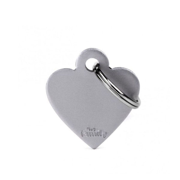 Placa ID My Family Corazón Pequeño Gris en Aluminio | Accesorios Perros y Gatos | Marcapet Colombia