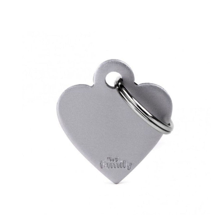 Placa ID My Family Corazón Pequeño Gris en Aluminio | Accesorios Perros y Gatos | Marcapet Colombia
