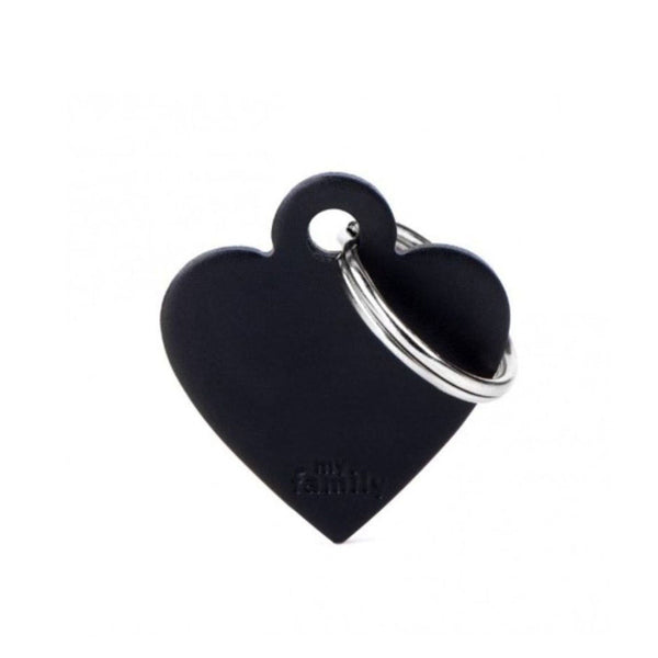 Placa ID My Family Corazón Pequeño Negro en Aluminio | Accesorios Perros y Gatos | Marcapet Colombia