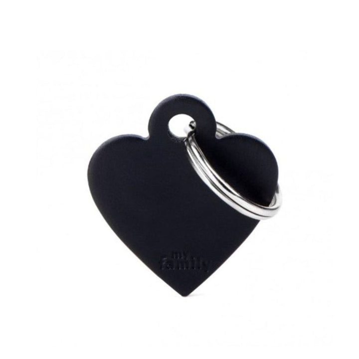 Placa ID My Family Corazón Pequeño Negro en Aluminio | Accesorios Perros y Gatos | Marcapet Colombia