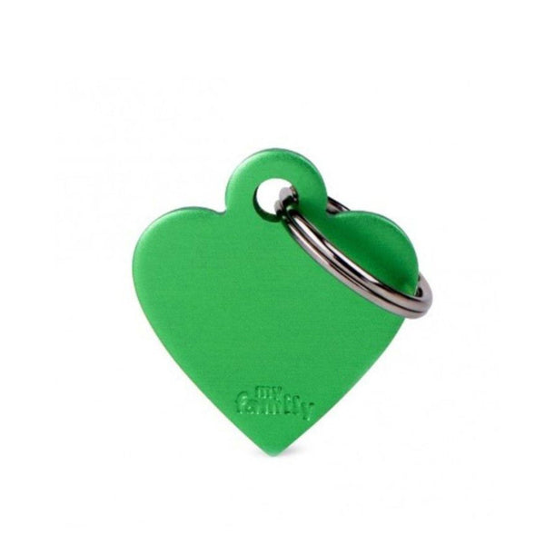 Placa ID My Family Corazón Pequeño Verde en Aluminio | Accesorios Perros y Gatos | Marcapet Colombia