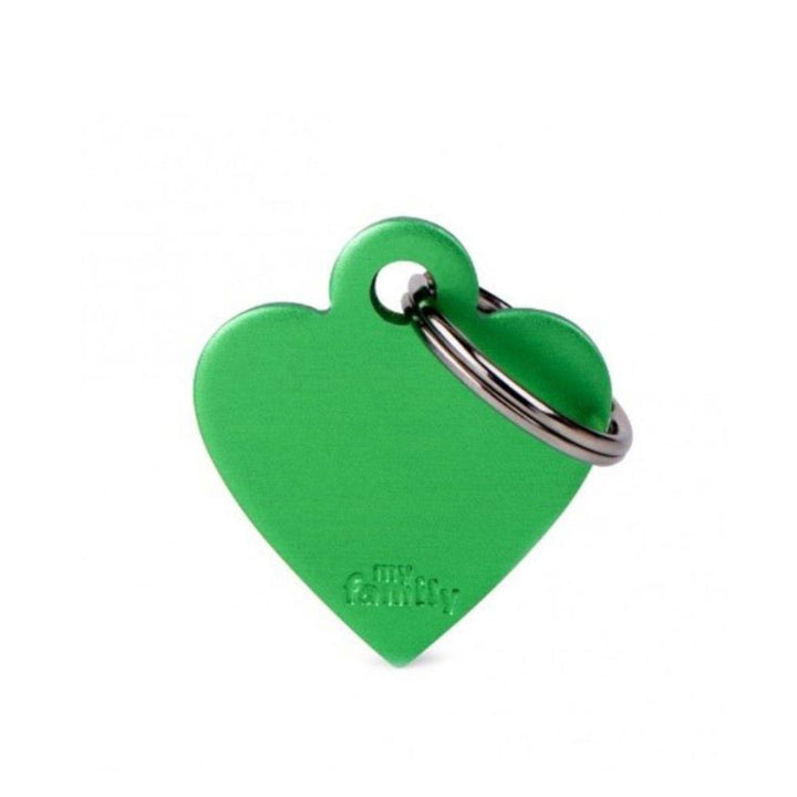 Placa ID My Family Corazón Pequeño Verde en Aluminio | Accesorios Perros y Gatos | Marcapet Colombia