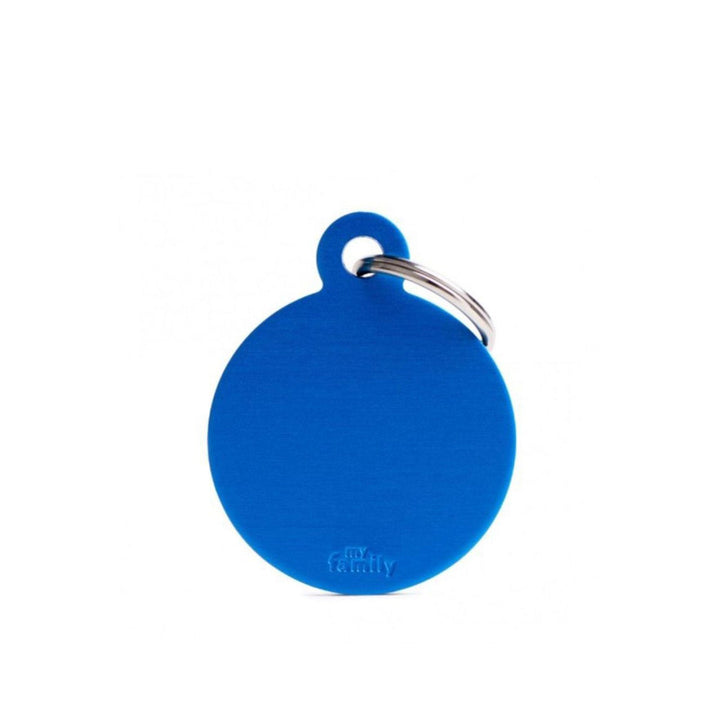 Placa ID My Family Círculo Grande Azul en Aluminio | Accesorios Perros y Gatos | Marcapet Colombia