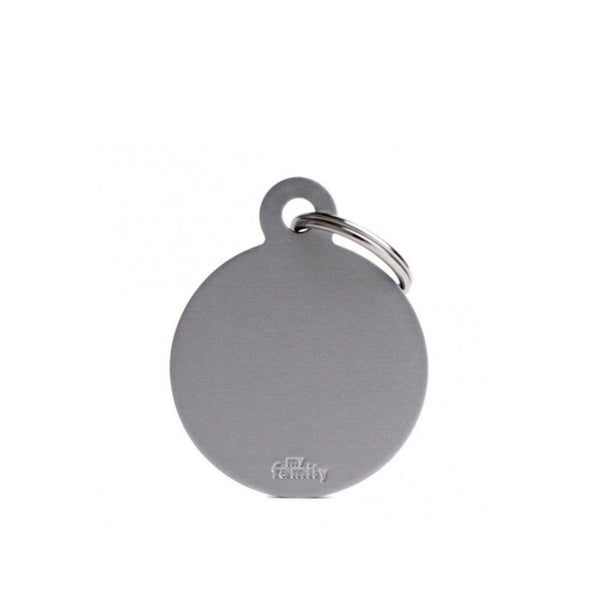 Placa ID My Family Círculo Grande Gris en Aluminio | Accesorios Perros y Gatos | Marcapet Colombia