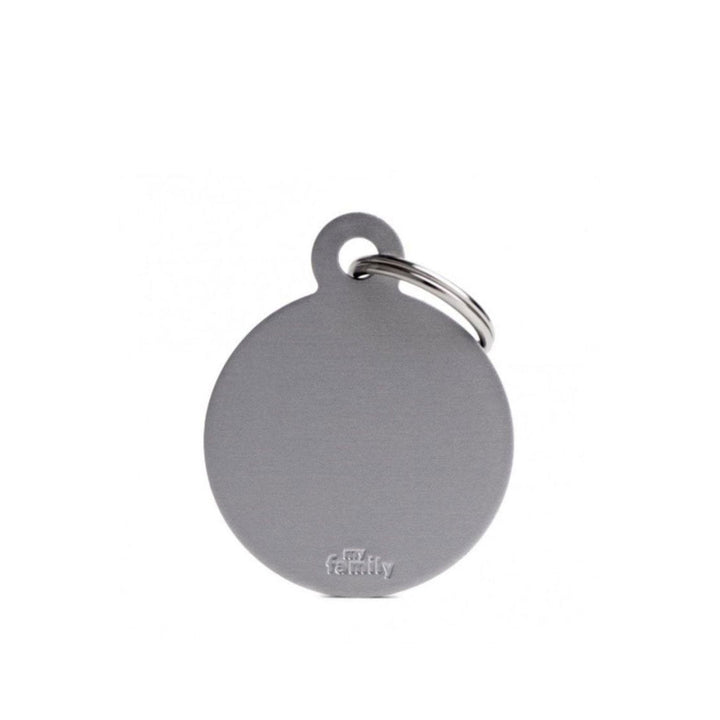 Placa ID My Family Círculo Grande Gris en Aluminio | Accesorios Perros y Gatos | Marcapet Colombia