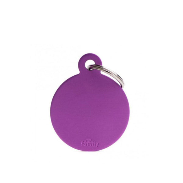 Placa ID My Family Círculo Grande Morado en Aluminio | Accesorios Perros y Gatos | Marcapet Colombia