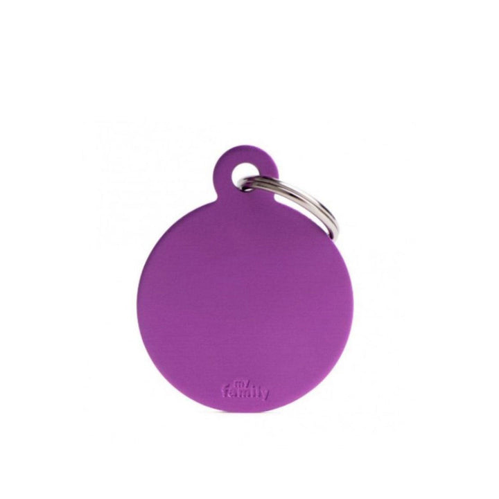 Placa ID My Family Círculo Grande Morado en Aluminio | Accesorios Perros y Gatos | Marcapet Colombia