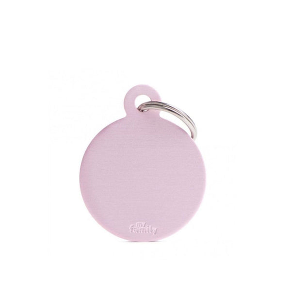 Placa ID My Family Círculo Grande Rosa en Aluminio | Accesorios Perros y Gatos | Marcapet Colombia