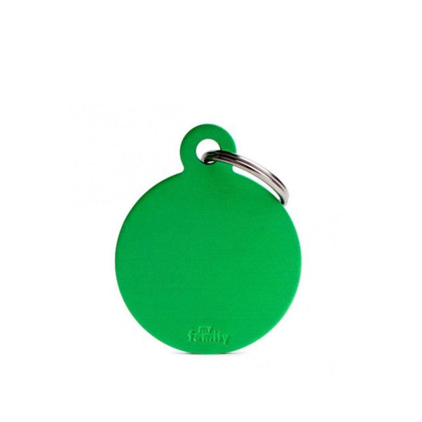 Placa ID My Family Círculo Grande Verde en Aluminio | Accesorios Perros y Gatos | Marcapet Colombia