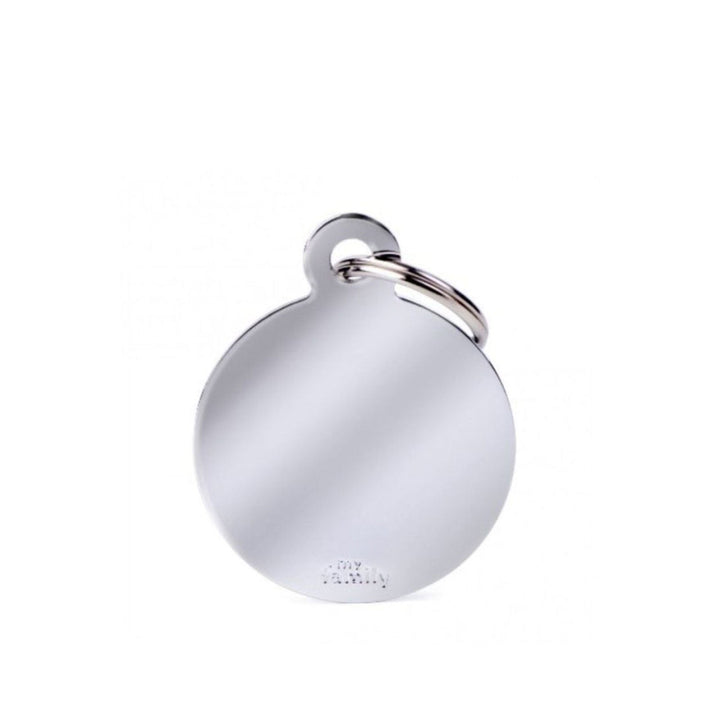 Placa ID My Family Círculo Grande Latón Cromado | Accesorios Perros y Gatos | Marcapet Colombia