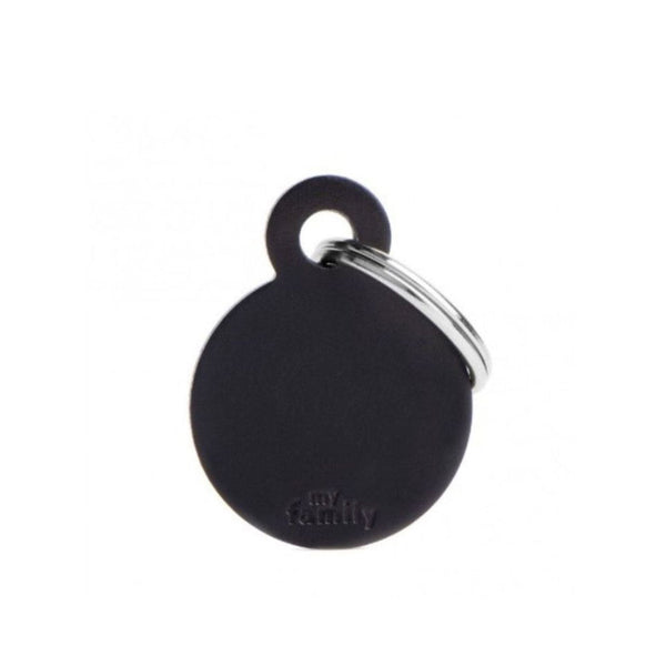 Placa ID My Family Círculo Pequeño Negro en Aluminio | Accesorios Perros y Gatos | Marcapet Colombia