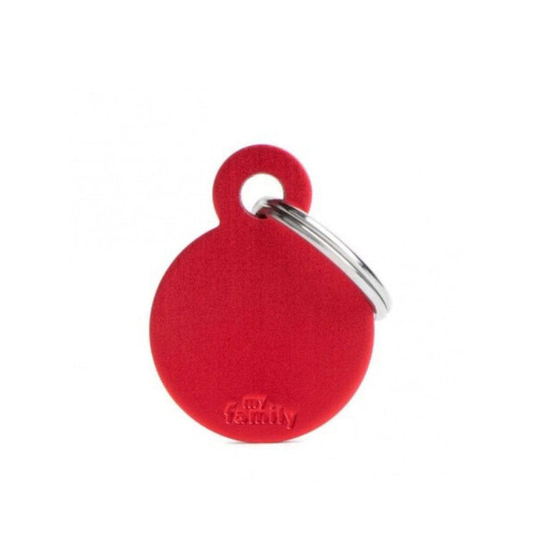 Placa ID My Family Círculo Pequeño Rojo en Aluminio | Accesorios Perros y Gatos | Marcapet Colombia