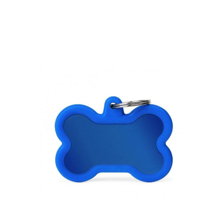 Placa ID My Family Hueso Goma Azul en Aluminio | Accesorios Perros | Marcapet Colombia