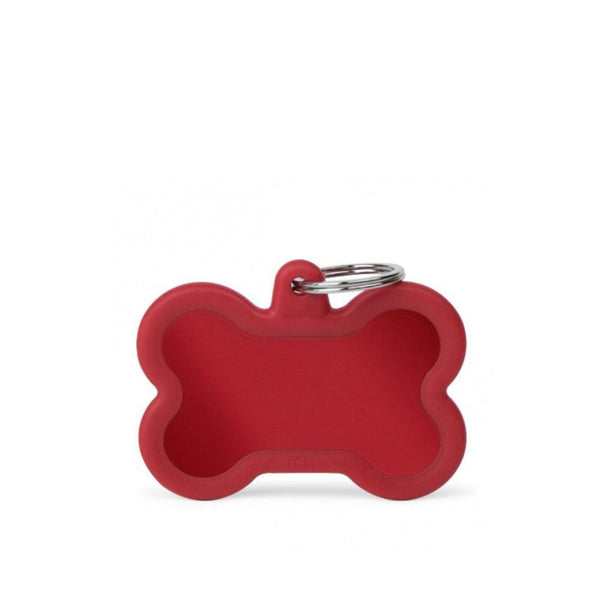Placa ID My Family Hueso Goma Roja en Aluminio | Accesorios Perros | Marcapet Colombia