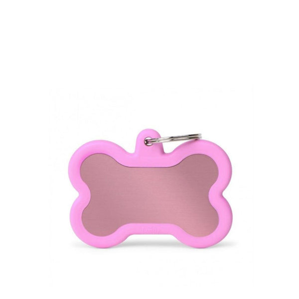 Placa ID My Family Hueso Goma Rosa en Aluminio | Accesorios Perros | Marcapet Colombia