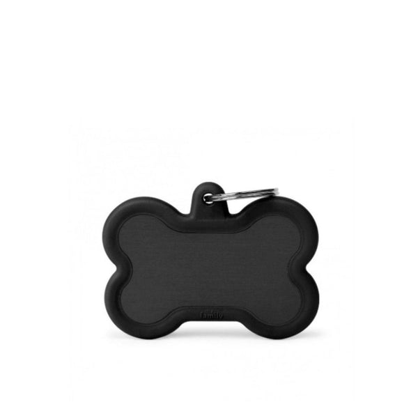 Placa ID My Family Hueso Goma Negra en Bronce Cromado | Accesorios Perros | Marcapet Colombia