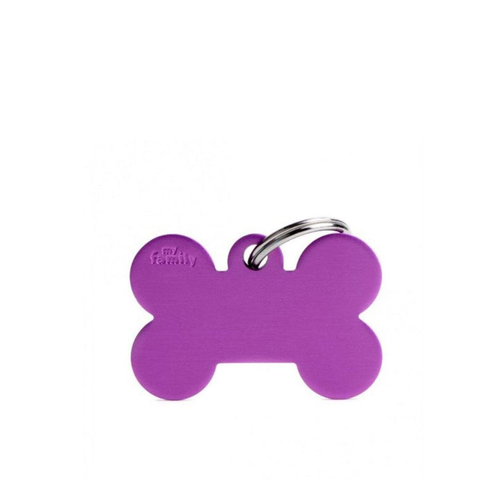Placa ID My Family Hueso Grande aluminio morado basic | Accesorios Perros | Marcapet Colombia