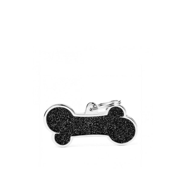 Placa ID My Family Hueso Grande Negro Glitter | Accesorios Perros | Marcapet Colombia