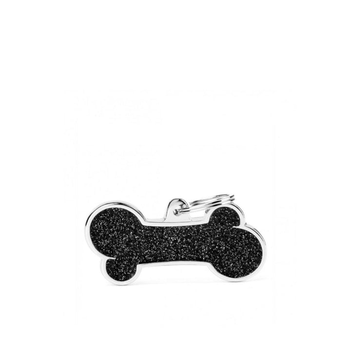 Placa ID My Family Hueso Grande Negro Glitter | Accesorios Perros | Marcapet Colombia
