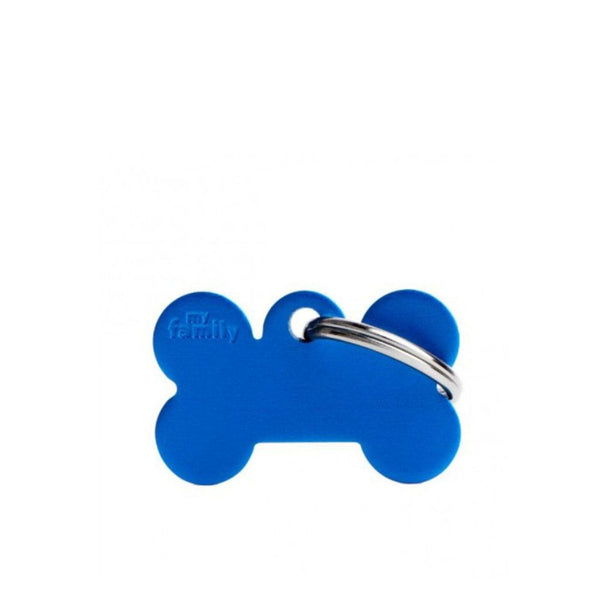 Placa ID My Family Hueso Pequeño Azul en Aluminio | Accesorios Perros | Marcapet Colombia
