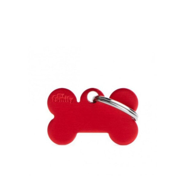 Placa ID My Family Hueso Pequeño Rojo en Aluminio | Accesorios Perros | Marcapet Colombia