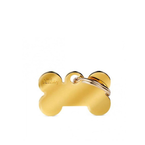 Placa ID My Family Hueso Pequeño Latón Dorado | Accesorios Perros | Marcapet Colombia