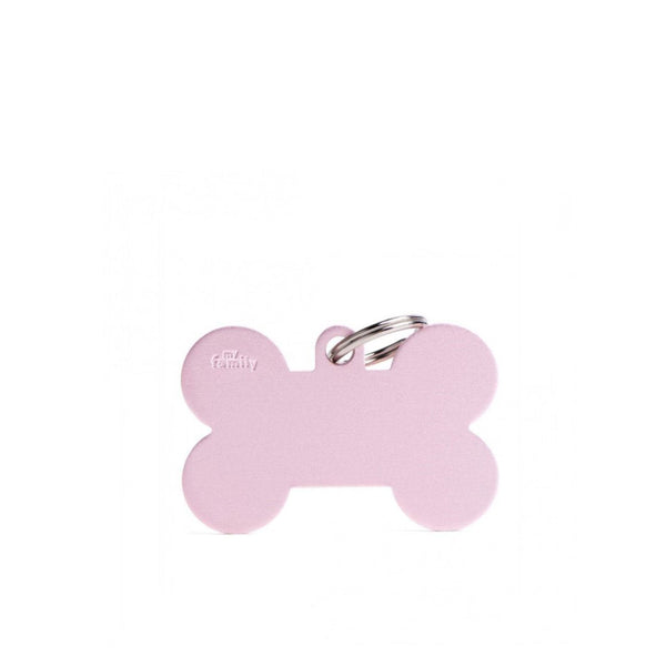 Placa ID My Family Hueso Grande Rosa en Aluminio | Accesorios Perros | Marcapet Colombia