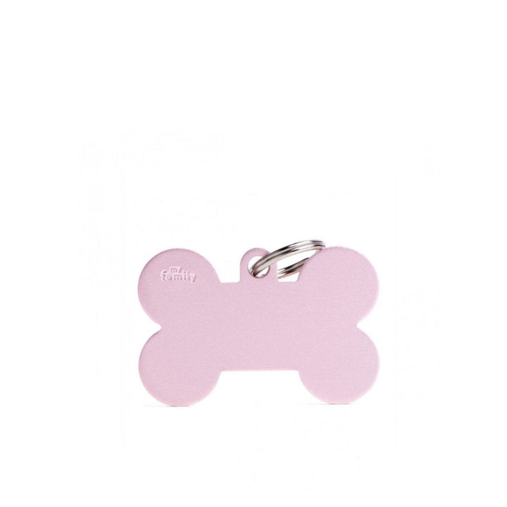 Placa ID My Family Hueso Grande Rosa en Aluminio | Accesorios Perros | Marcapet Colombia