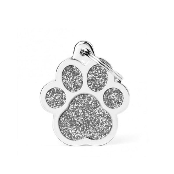 Placa ID My Family Huella Grande Glitter Gris | Accesorios Perros y Gatos | Marcapet Colombia