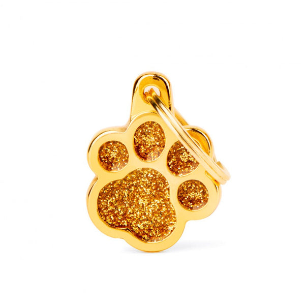 Placa ID My Family Huella Pequeña Oro Glitter | Accesorios Perros y Gatos | Marcapet Colombia