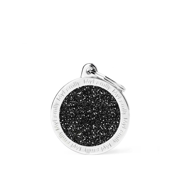 Placa ID My Family Círculo Grande Negro Glitter | Accesorios Perros y Gatos | Marcapet Colombia